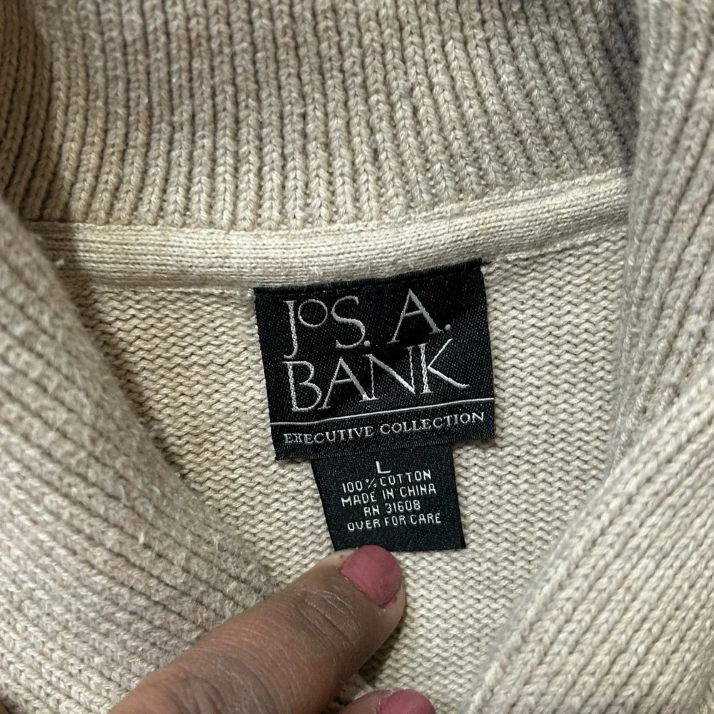 Jos. A. Bank Executive Collection Mens Beige Cotton Shawl Collar Sweater L‎ F15